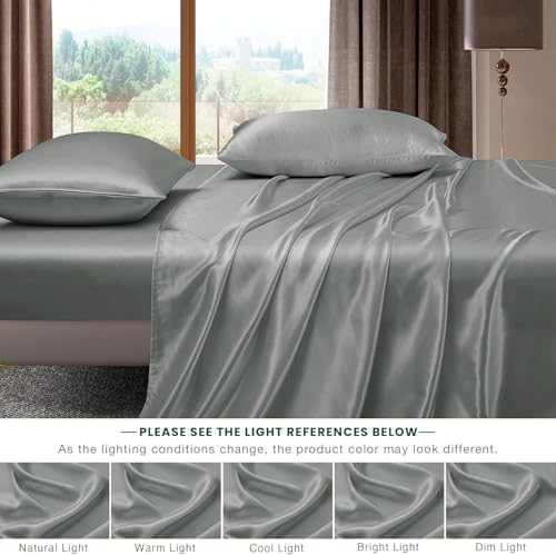 Image of Homestan Satin Bedsheet for King Size Bed with 2 Pillow Covers, Modern Bed Sheet for Romantic Nights(100x108 inches, Silver)