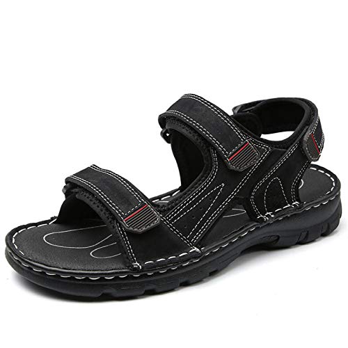 Gospt Men's Adjustable Three Strap Athletic River Sandals Shoes with Hook and Loop Closures Flat