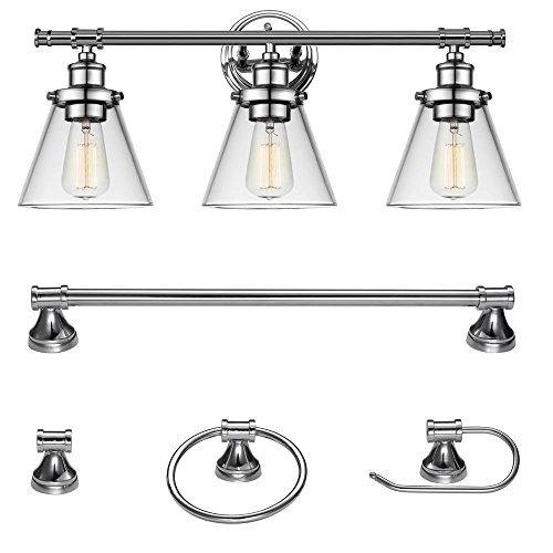 Globe Electric 238604 Parker 3-Light Chrome All-in-One Bath Light Vanity44; Pack of 5