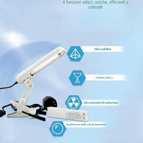 Lampada UVB per fototerapia – Lampada a clip con timer e occhiali, sicura ed efficiente per uso domestico, area di irradiazione: 48 C㎡, facile da usare per pelle e corpo