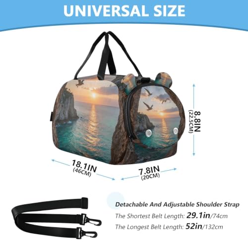 Bolsa de viaje con compartimento para zapatos y diseño de atardecer en el mar 3