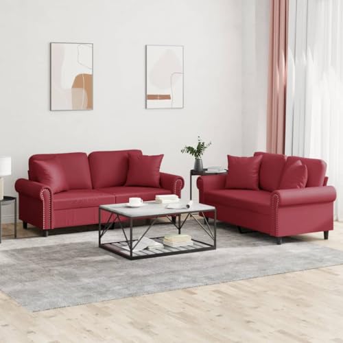 DYRJDJWIDHW Sillon Cama,Sofa 3 plazas,Sofas de Salon 3 plazas,Juego de sofás con Cojines 2 Piezas Cuero sintético Rojo tintoAdecuado para salón, Dormitorio