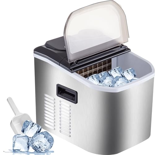 Máquina for hacer hielo con cuchara for hielo y encimera de cesta, 40 libras en 24 horas, compacta y autolimpiante for el hogar/Cocina/Oficina,Importante