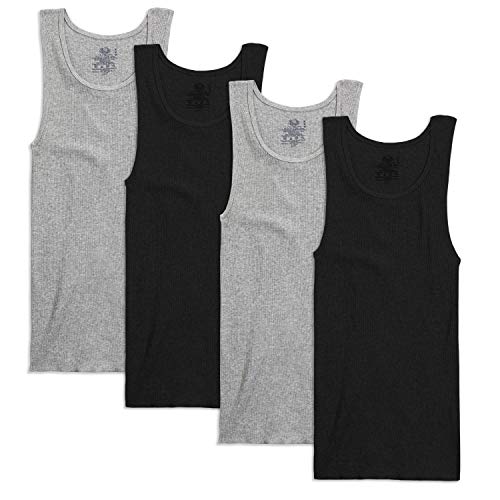 Fruit of the Loom Men's Tag-Free Premium Cotton Underwear & Undershirts, Tank - 4 Pack - Assorted, Medium