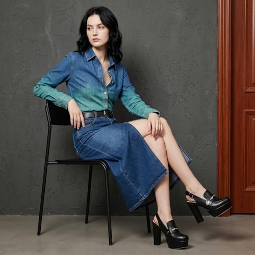 Image of Women's High Heel Loafers Platform Pumps Round Toe Heels Chunky Heel Pumps Stylish Comfortable 4.8 Inch Slingback Heels