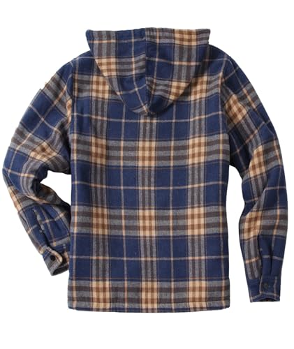 Image of ZITY Men's Flannel Hooded Jacket Fleece Sherpa Lined Plaid Shirts Jackets Zip Up Sweatshirt Hoodies for Men with 4 Pockets