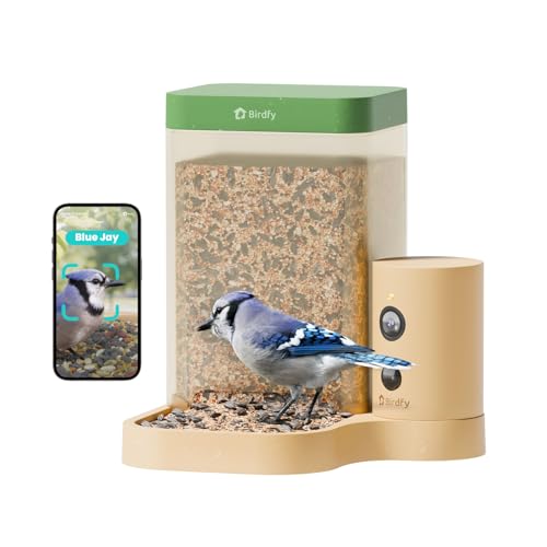 Birdfy Smart Bird Feeder Camera Slow Motion Dual Night Vision 132-Days Battery 99% AI Recognition IP66 Waterproof for Bird Watcher 1.3L Capacity (AI by Subscription)
