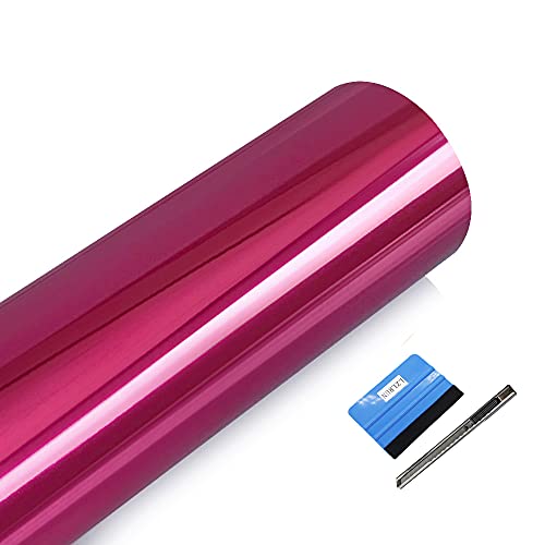 Image of LZLRUN 1FT x 5FT Chrome Mirror Vinyl Wrap Adhesive Car Sticker Decal Film (Rose Red, 1.64FT x 5FT)