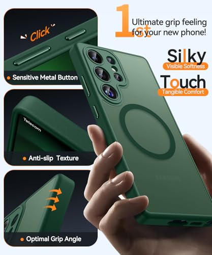 Image of CANSHN Designed for Samsung Galaxy S23 Ultra Case [Full Camera Protection] [Compatible with MagSafe] Translucent Matte Shockproof Protective Phone Cover 6.8 Inch - Deep Green