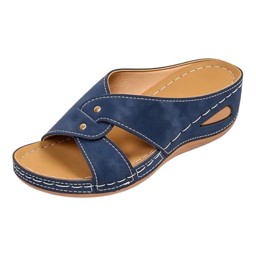 Genérico Zapatos Fiesta Mujer Zapatos de mujer de ante hueco con puntera abierta, 𝐩lataforma gruesa y talón descubierto, ideales para uso casual. Sandalias Doradas Tacon (Blue, 40)