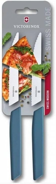 Victorinox, Swiss Modern, Profi Steakmesser-Set, 2-teilig, Extra Scharfe Klinge, Wellenschliff, 12 cm, Robuster Kunststoffgriff, Rostfreier Stahl, kornblumen-blau