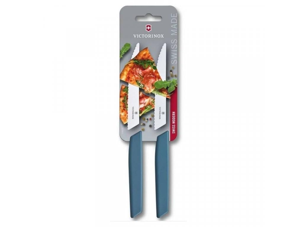 Victorinox Swiss Modern, Steak Knife Set, Set of 2, Extra Sharp Blade, Wavy Edge, 12 cm, Stainless Steel, Blue