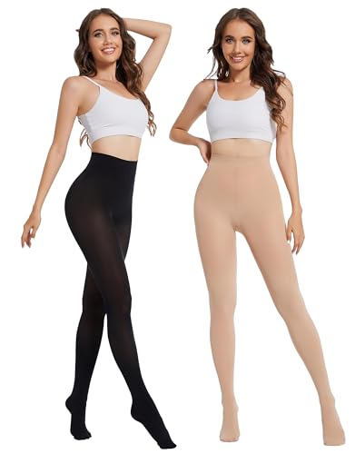 Image of HeyUU Women's 80D Ultra Soft Opaque Tights, High Waist Solid Color Footed Pantyhose with 29 Colors