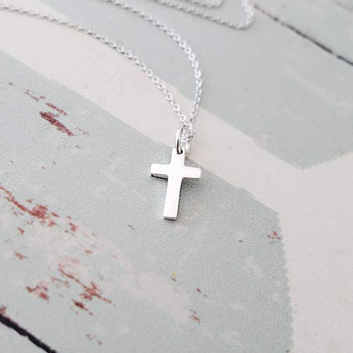 Miniatura 8 de Sterling Silver Tiny Cross Charm Necklace 18"