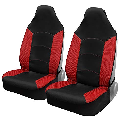 Motor Trend Red Mesh Car Seat Covers for Front Seats – Premium High Back Automotive Seat Covers, Made for Vehicles with Integrated Fixed Headrests, Interior Covers for Car Truck Van and SUV