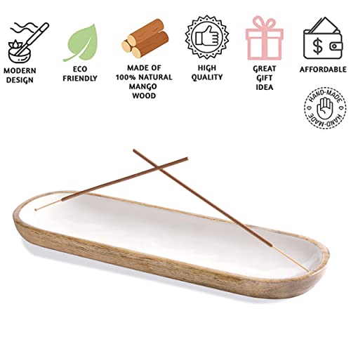 Folkulture Incense Holder Or Insense Stick Holder, Modern Insence Burner For Sticks For Home Décor, Wooden Incense Tray Trough For Sticks, Mango Wood, 12 X 4 Inches, White #TOP3