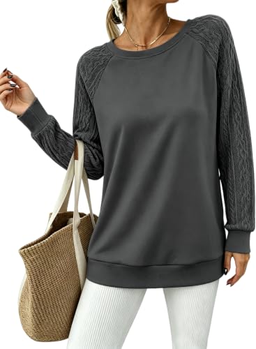 Image of Bluetime Women's Long Sleeve Sweatshirts Fall Crewneck Tunic Tops Casual | Loose Fit, Cable Knit, Fashion, Lightweight, Trendy, Solid Color, Plain Pullover, Oversized, Sweater