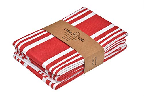 Urban Villa Kitchen Towels (20X30 Inches 3 Pack) Extra Large Premium Dish Towels For Kitchen Red & White Dish Cloths Highly Absorbent 100% Cotton Kitchen Hand Towels With Hanging Loop Tea Towels #TOP11