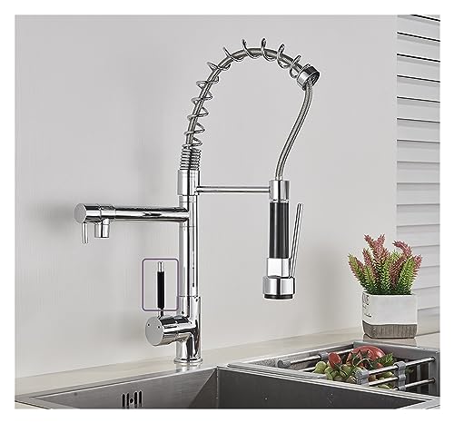 Robinet d'eau chaude et froide de cuisine à double bec finitions chrome