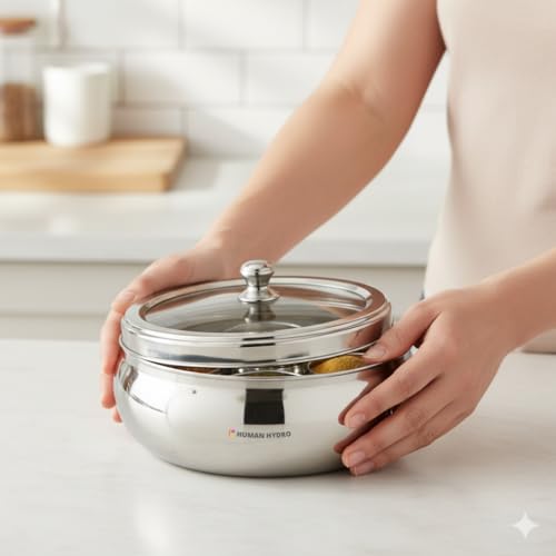 Image of Human Hydro Premium Belly Shape Masala Dabba (18 cm, 7-in-1) | Stainless Steel Spice Box with See-Through Lid, 7 Containers & 1 Spoon | Compact Airtight Masala Box