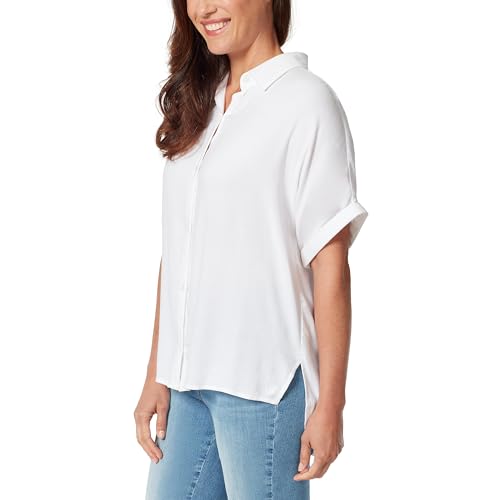 Image of Gloria Vanderbilt Women's Daisy Short Sleeve High-Low Button Down Shirt Standard