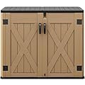 DWVO Outdoor Storage Shed, Weather-Resistant Resin, 35 Cu Ft Capacity, Horizontal Design, X-Shaped Lockable Door, Suitable for Bike, Garden Tools, Trash Cans, Brown