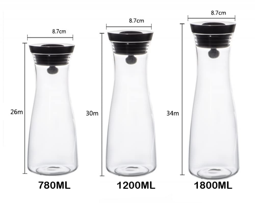 Lpy Jarra de Vidrio Tapa de Acero sin Goteo en Forma de Flor, Jarra de Agua fría y Caliente, cafetera de té, Jarra de té Helado, Jarra de Jugo, decantador de vino-1800ML
