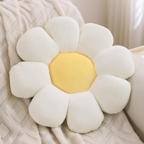Image of HOKIPO Flower Shaped Plush Throw Pillow Cushion for Sofa, Couch, Chair, Bed, Bedroom, Nursery, Props or Home Decor - 42 cm, Swan White (AR-6234-WHT)
