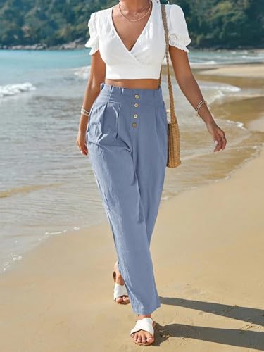 Image of LITZO Women High Rise High Waist Trousers Flared Korean Style Formal Pants with Wide Baggy Fit| Elegant Workwear for Office, College & Events (L-198-200)