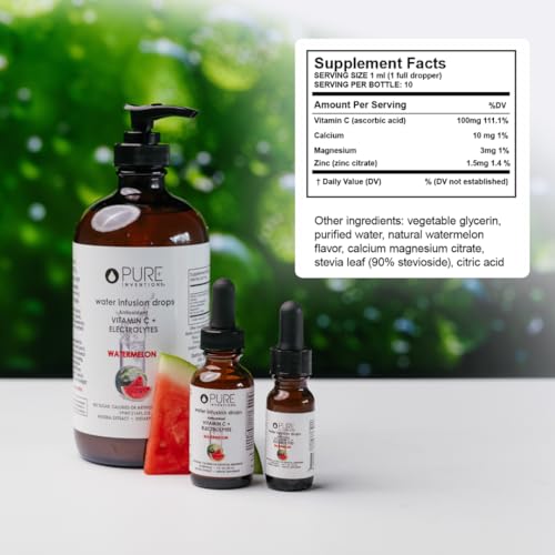 Image of Pure Inventions - Water Enhancer Drops - Delicious, Refreshing Sugar-Free Electrolyte Drops, Antioxidant Vitamin C Support, Zero Calories, No Artificial Sweeteners, Watermelon, 12 Servings