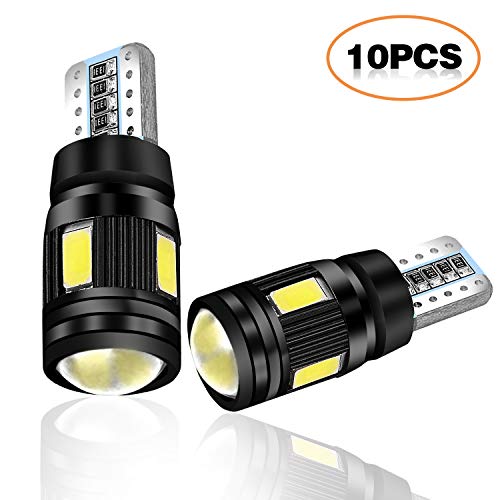 Zmoon 10PCS T10 LED Bulbs, 194 LED Light Bulb 6000K White Super Bright 168 175 2825 W5W T10 Wedge LED Replacement Bulbs Error Free for Car Dome Map Door Courtesy License Plate Lights