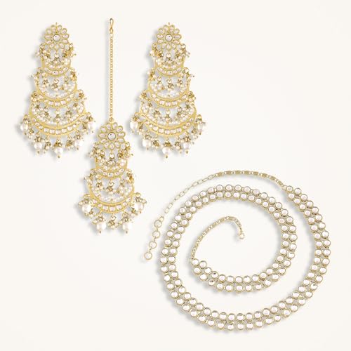 Image of Peora Traditional Ethnic Kundan Pearl Traditional Jewellery Set Gift for Women