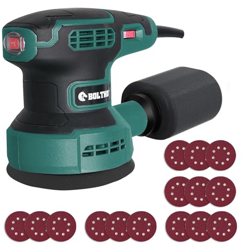 BOLTHO Random Orbital Sander, 320W 13000RPM Electric Sander Tool with 15pcs Sandpapers, 6 Variable Speeds, 125MM Electric Palm Sanders Kit, Dust Collection for Woodworking & Sanding