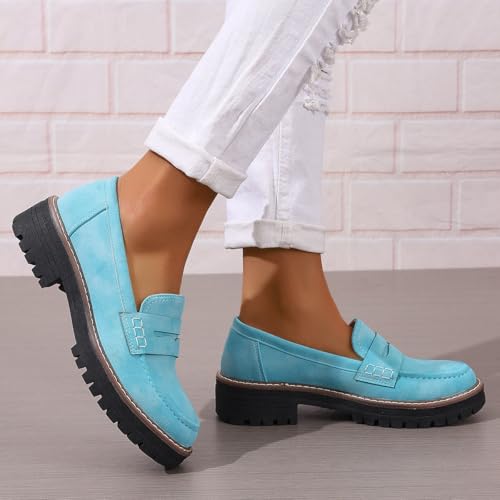 Image of Womens Loafers Shoes Platform Chunky Penny Loafer Lug Sole Comfortable Slip On Work Office Business Casual Dress Shoes, US Size 5-11.5