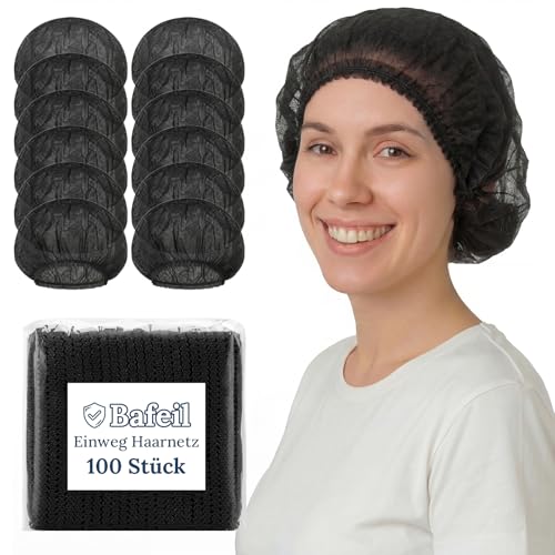 Bafeil Einweg Haarnetz OP Haube, 100 Stück 52 cm, Schwarz - Atmungsaktiv, Latexfrei, Für Damen & Herren, Hygiene, Gastronomie, Medizin, Zahnarzt
