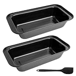 Gaomoeny 2 Pcs 2lb Loaf Tins for Baking, Banana Bread Tins, Non-Stick Carbon Steel Rectangular Loaf Pans for Ovens Air Fryer Bake Cakes Loaves Toast (25.4 x 13 x 5.8 cm), with 1 Dough Scraper, Black