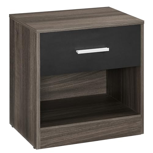 VASAGLE Bedside Table, Side Table with Drawer, Handle, Open Compartment, End Table, for Bedroom, Living Room, Chestnut Brown and Ink Black LET619K74