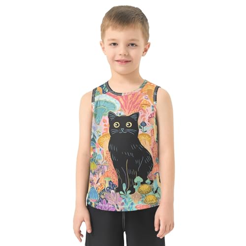 Boys' Tank Top Shirt Colorful Mushroom Black Cat Sleeveless T-Shirts2