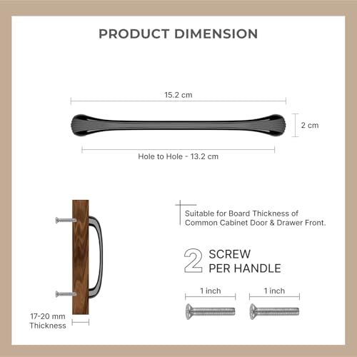 Image of LAPO 6 Inch Cabinet Handles for Home Furniture Use, Suitable for Kitchen Cabinets and Cupboard Doors, Strong Grip Design, Easy Screw Installation, Hole to Hole Size 13.2 cm (Black, Pack of 2)