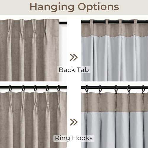 Pinch Pleated Blackout Curtains 120 Inch Long, Linen Blend, 100% Blackout Drapes with 20 Hooks, Ideal for Bedroom and Living Room, 40" W x 120" L (Pack of 2), Simple Taupe