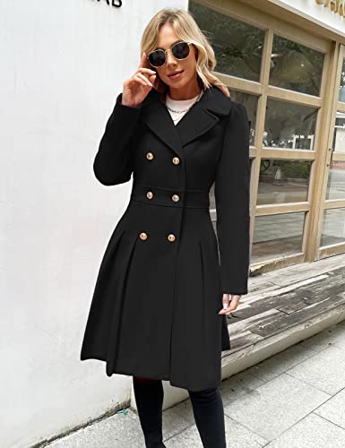 GRACE KARIN Damen Casual Mantel Langarm Wintercoat Doppelknopf Revers Wintermantel Warm Jacke Mantel Outwear Schwarz S