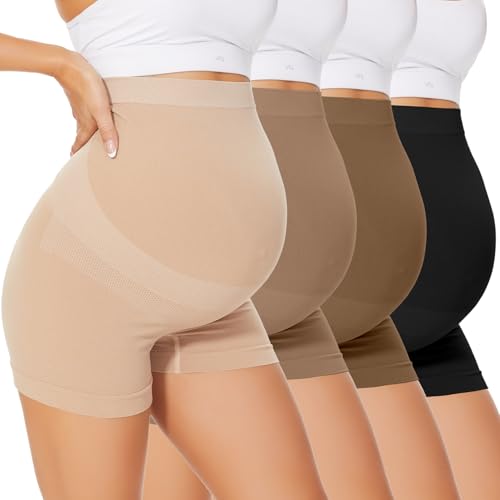 Boguish Womens Maternity Thongs Panties Over the Bump Seamless Pregnancy Shapewear Belly Support High Waist Underwear 4-Pack