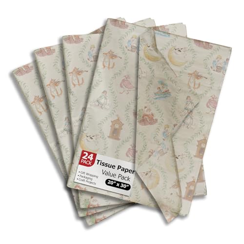 Pro Supply Global Nursery Rhymes Printed Tissue Paper for Gift Bags or Boxes and Wrapping - Baby Shower Bulk Decorative Art Tissue Paper for Packaging and Gifting | 24 Sheets 20" x 30"