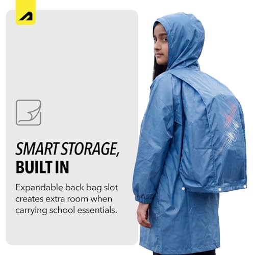 Image of Boldfit Raincoat for Kids Smart Back Long Raincoat with Hood Waterproof Rain Coat for Boys & Girls Lightweight School Poncho Jacket with Pockets & Buttons