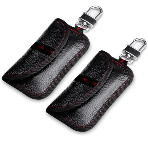 VAWcornic 2PCS Mini Bolsa Faraday para Llaves de Coche, Piel De Vaca Primera Capa Funda Bloqueo de Señal de Seguridad Anti RFID/WiFi/gsm/LTE/NFC Protección Antirrobo - Negro