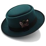 RZL Domo Sombreros, Sombrero Fedora de Porkpie Jazz Sombrero Redondo de Pluma Trilby Stingy Brim, Sombrero clásico de Fieltro de Lana Negra (Color : Green, tamaño : 56-58cm)