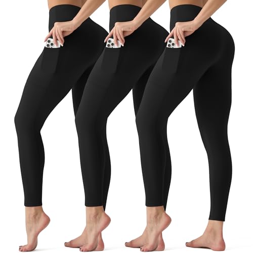 3 Pack Leggings with Pockets for Women,Butt Lift High...