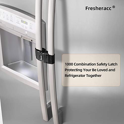 Fresheracc Fridge Freezer Refrigerator Cabinet Lock Latch, (2 Packs) Adjustable French Door Guard For Toddlers Children Kids Special Needs, No Drill No Screw No Adhesive (2 Packs Black) #TOP3