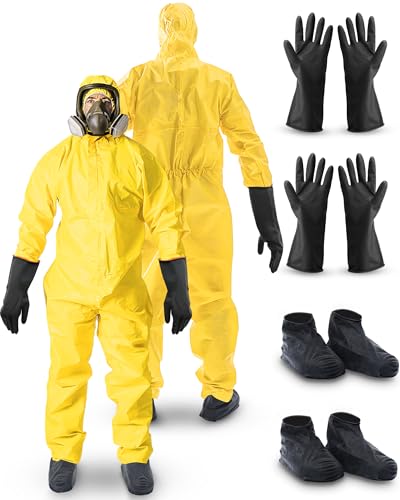Kingdder 2 Sets Hazmat Suits Reusable Protection Body Paint Coveralls Suit with Waterproof Acid-resistant Gloves Shoe Cover (M)