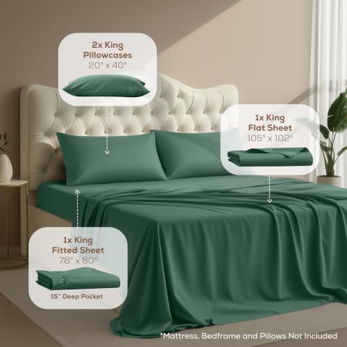 Image of Utopia Bedding King Size Sheet Set - 4 Piece Bed Sheets, Soft and Breathable Microfiber, Includes 1 Fitted Sheet, 1 Flat Sheet and 2 Pillowcases - Oeko Tex (Emerald Green)